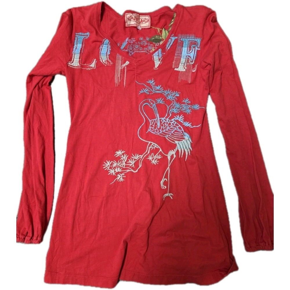 JWLA‎ Johnny Was Made With Love Size S Long Sleeve Embroidered Red Shirt